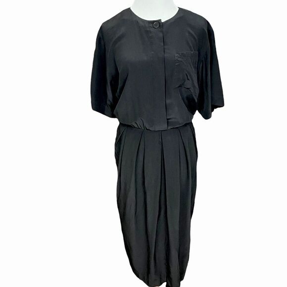 Vintage 80’s does 40’s Ambria Black Silk Wiggle Dress 14 - Picture 1 of 9